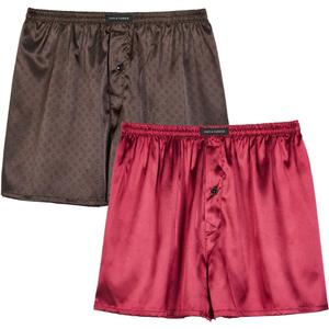 Men's Satin Boxer Briefs Pack, Silk Feeling Sleep Shorts Underwear with Fly for Men (Large, Multi7-2 Pack)
