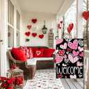 Valentines Day Welcome Garden Flag 12x18 Inch Double Sided Mini Flags, Cute Pink and Red HeartsTasteful Yard Sign for Front Porch, Lawn, Yard, Outdoor Decor DF965
