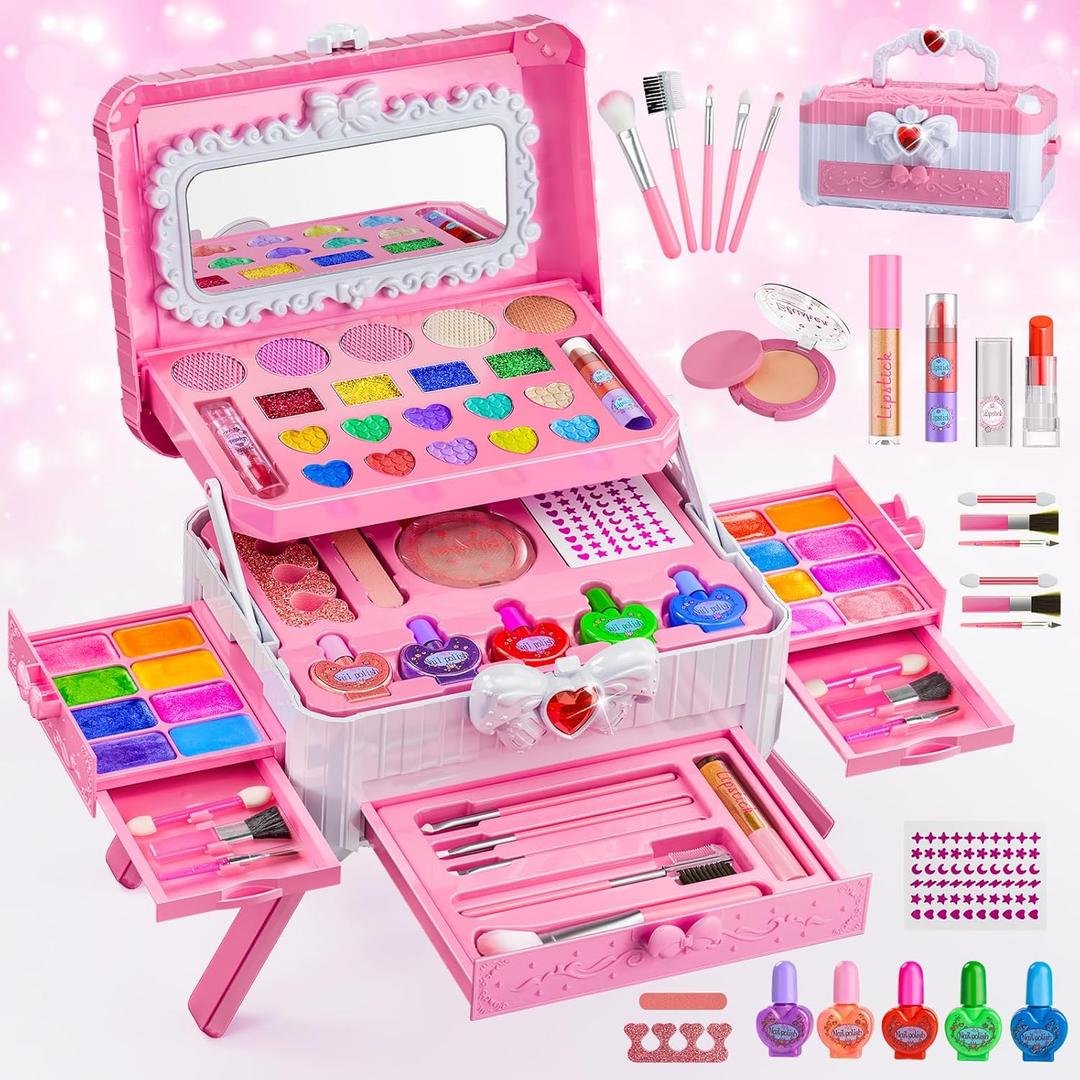 Kids Makeup Sets for Girls Toys - Washable Makeup for Kids with Mirror, Real Dressing Table with Stand, Princess Play Makeup Kit Perfect for 3 4 5 6 7 8-12 Year Old Girls Birthday & Christmas (Pink)