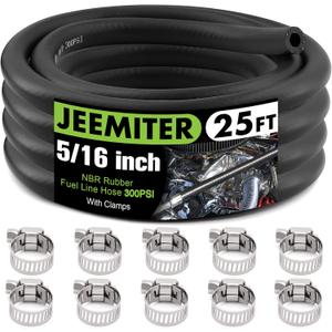 Jeemiter 5/16" ID Fuel Line Hose Kit - 25FT Professional Grade NBR Rubber with 10 Clamps - SAE 30R7 Replacement for Gas, Oil, Diesel in Cars, Trucks, Boats, Lawn Mowers