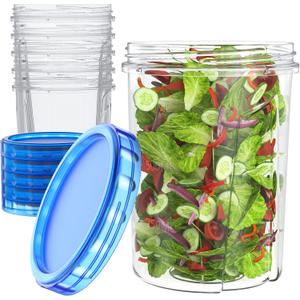 [32 oz 6 Pack] Food Storage Freezer Containers Clear bottom With blue Twist Top Lids Reusable, Plastic Airtight Meal Prep Containers BPA Free | Stackable | Leakproof | Microwave/Dishwasher Safe