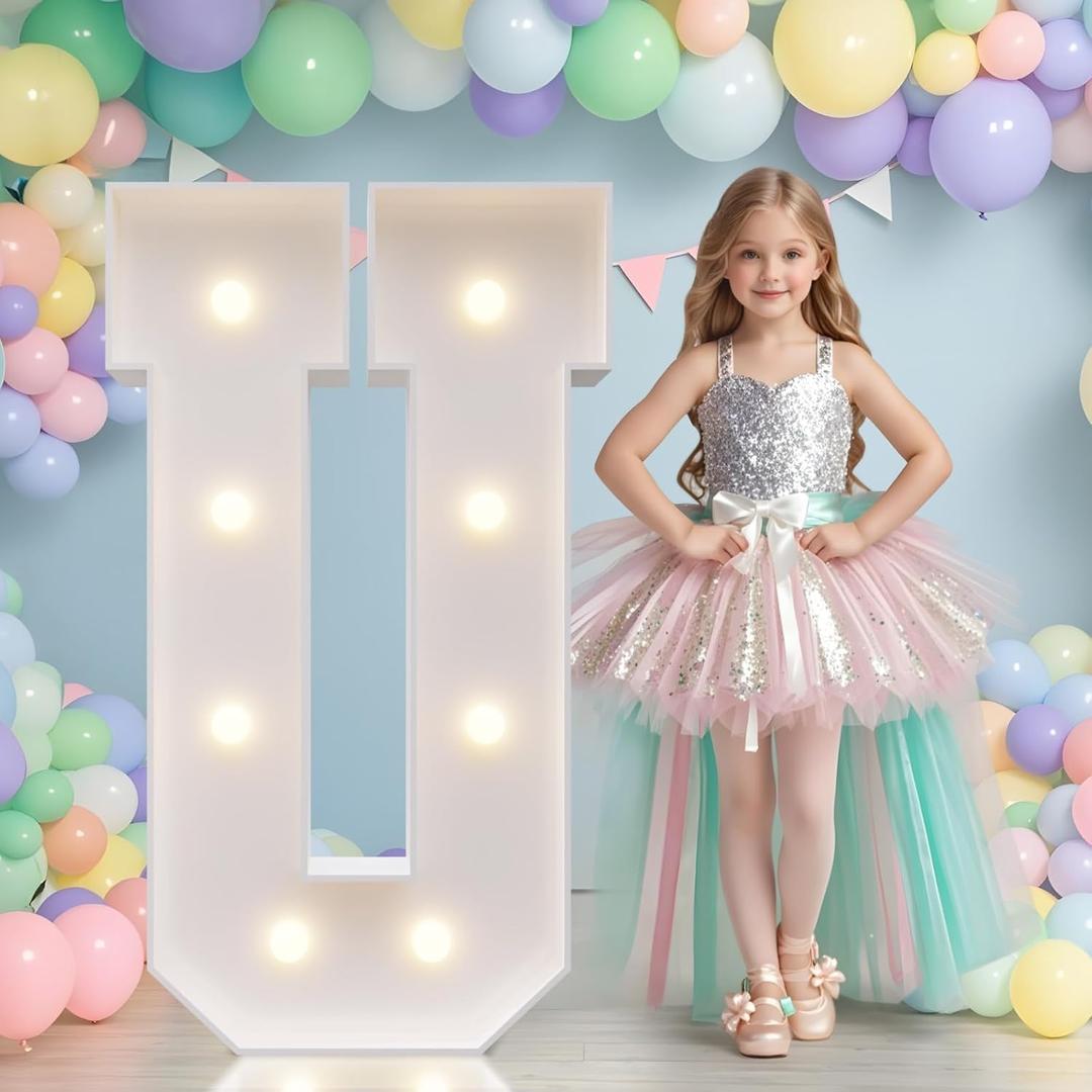 JoyMuse Marquee Letters 3 Feet Tall, Light Up Letters 3FT with Lights, Large Letters for Party, Letter U Light Up Letters for Baby Shower Wedding Proposal Graduation Birthday Decorations