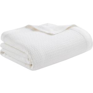 Madison Park 100% Egyptian Cotton Lightweight Summer Blanket, Breathable Waffle Knit Design, Soft Cozy All-Season Throw for Bed, Couch or Sofa, White Full/Queen Size (90"x90")
