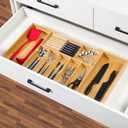 VaeFae Extra Large Kitchen Utensil Holder, Bamboo Silverware Drawer Organizer, Expandable Cutlery Organizer with Knife Block, Multifunctional Drawer Divider 17.91" to 31.1" wide