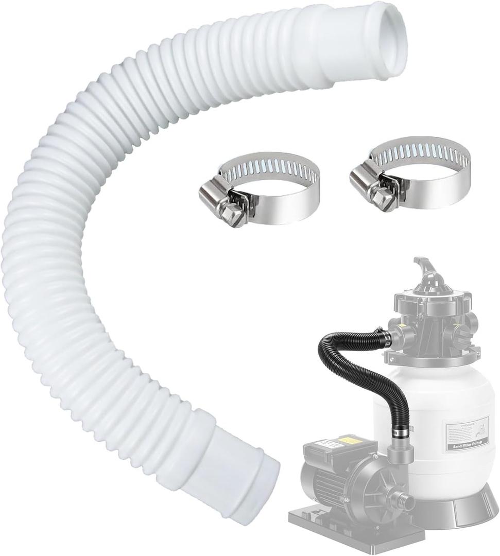 Pool Sand Filter Pump Hose - 1.25" Diameter Replacement Hose for Above Ground Pools Compatible with Pump Sand Filter and Saltwater Systems (White -1 Pack)