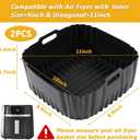 BYKITCHEN Large Air Fryer Silicone Liners Compatible with CHEFMAN 8QT/ 10 QT/ 12 QT & Other 8-12 Quart XL Airfryer, 2PCS 10 Inch Reusable Silicone Airfryer Oven Tray Insert, Air Fryer Accessories