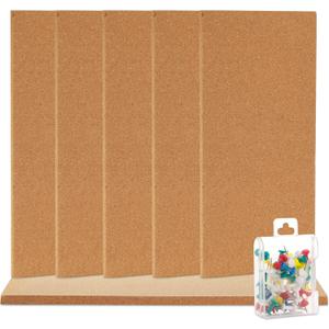 Lyellfe 6 Pack Cork Bulletin Board, 17"x8"-1/2" Thick Self-Adhesive Cork Boards, Frameless Cork Tiles with 50 Push Pins for DIY, Office, School and Home Decor