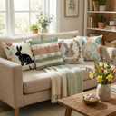 Easter Pillow Covers 18x18 Set of 4, Abstract Boho Throw Pillow Covers, 18x18 inch Happy Easter Bunny & Eggs Square Pillow Covers Throw Cushion Case Decoration for Sofa Bed Couch Outdoor (4PCS)