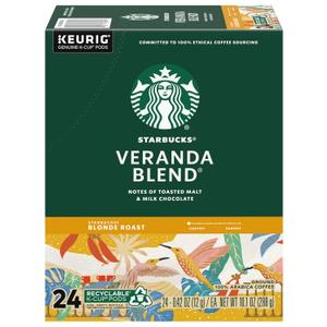 Starbucks Coffee K-Cup Pods, Veranda Blend, Blonde Roast Coffee, Notes of Toasted Malt & Milk Chocolate, Keurig Genuine K-Cup Pods, 24 CT K-Cups/Box (Pack of 4 Boxes) Best By Jan. 11, 2026