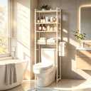 Over The Toilet Storage Cabinet, 4-Tier Bathroom Organizer (White), 23.8"W x 9.8"D x 68.1"H