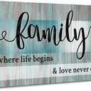 Family Wall Decor Teal Wall Art for Kitchen Dining Room Family Sign for Home Decor Wall Inspirational Quotes Canvas Prints Rustic Farmhouse Painting Artwork for Living Room Home Decorations 20x40"