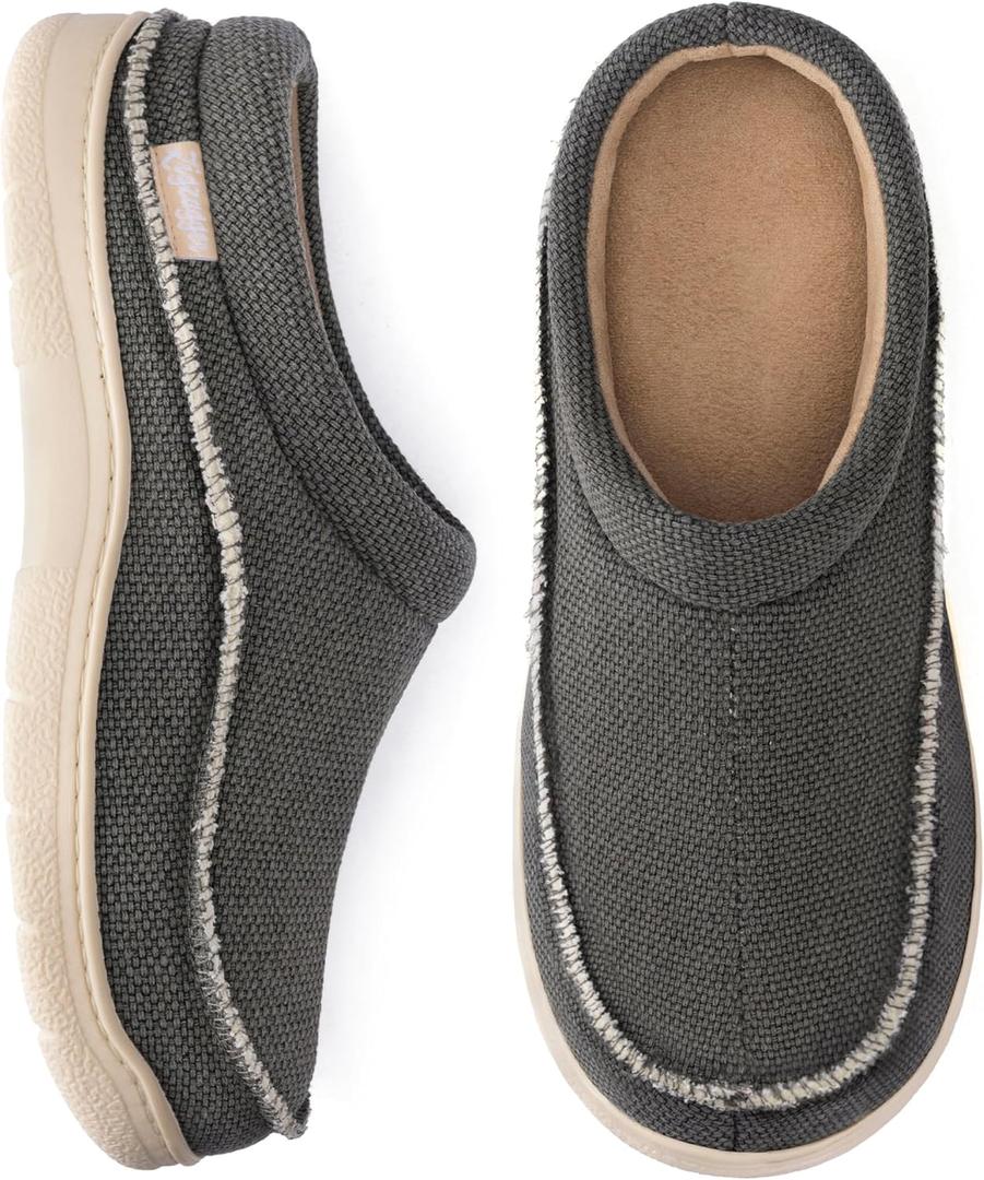 Zigzagger Men's Slip On Moccasin Slippers, Indoor/Outdoor Warm Fuzzy Comfy House Shoes, Fluffy Wide Loafer Slippers (7-8, Dark Grey)