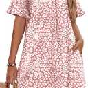 OFEEFAN Summer Dresses for Women Ruffle Short Sleeve V Neck Casual Shift Dress with Pockets (Large)