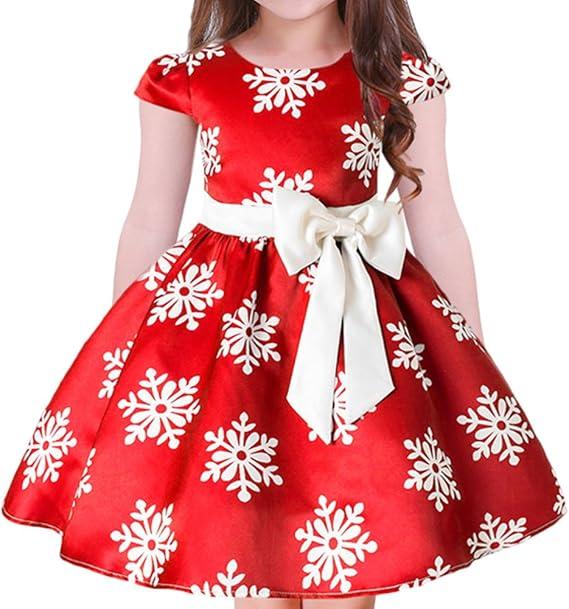 Toddler Baby Girls Christmas Dress Snowflake Print Wedding Formal Birthday Party Dresses with Bowknot Belt, Red 10yrs