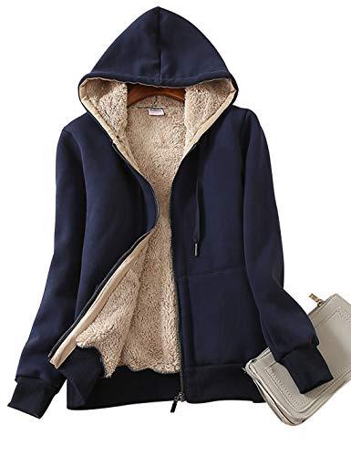 Yeokou Women's Casual Full Zip Up Sherpa Lined Hoodie Sweatshirt Jacket Coat (M, Dark Blue) M