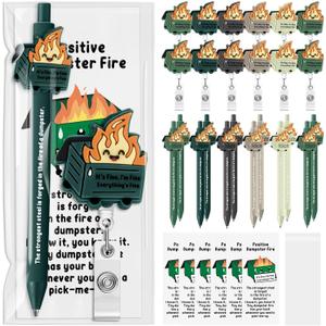 48 Sets Dumpster Fire Gifts Badge Reel and Dumpster Fire Pens Bookmark Funny Back to School Gifts Retractable Badge Holder for Response Team Student Teacher Office Nurse Employee Coworker
