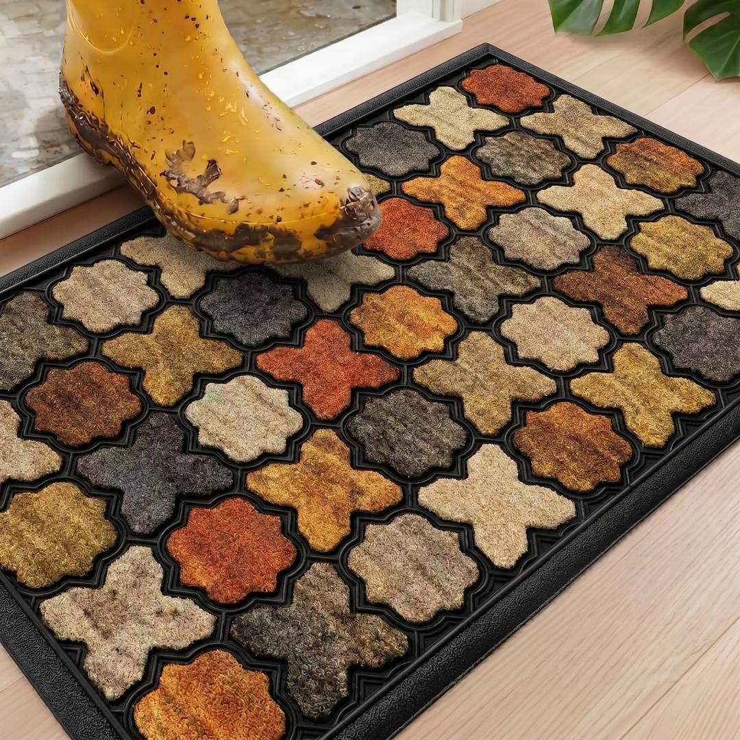 Welcome Mat for Front Door, Non-Slip, Floral, 17 x 29 in | Traps Dirt and Moisture, Absorbent Coarse Fibers, Fade Resistant, Low Profile, Waterproof Backing, Indoor and Outdoor Entry