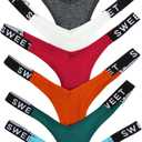 Verdusa Women's 7Pcs G String Thongs Cheeky Low Rise Letter Print Tape Underwear Pack Panties Briefs (S)