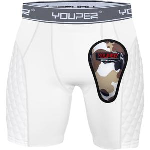 Youper Youth Elite Padded Baseball Sliding Shorts w/ Soft Athletic Cup (White/ Grey, Medium)