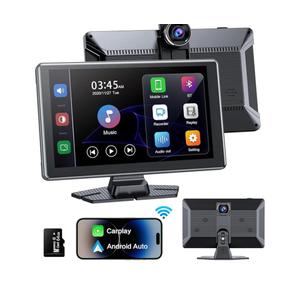 Portable Wireless Carplay Screen, PBYRD 9" Touchscreen with 4K HD Front Camera, Car Stereo with Apple Carplay & Android Auto, Mirror Link/Voice Control/Bluetooth/GPS Navigation-2025 NEW