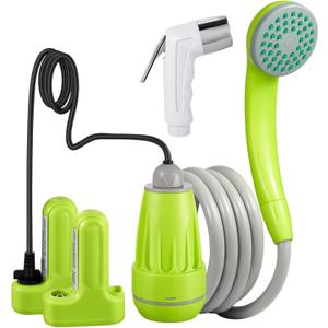 KEDSUM Portable Shower, Portable Camp Shower Pump with Rechargeable Battery, Portable Shower for Camping, Portable Outdoor Shower Head for Camping, Hiking, Traveling(+ Handheld Sprayer) (Green-2 Batteries)