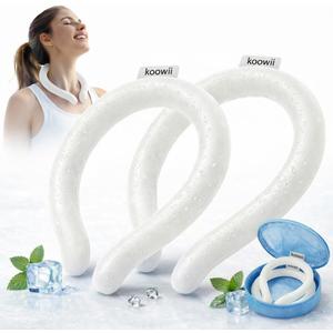 Neck Cooling Tube 2 Pack, Reusable PCM Ice Ring with Insulated Bag, Wearable Cooling Collar, No Battery, Freezes Below 64F, for Outdoor Work, Sports, Travel & Hot Flashes White