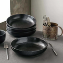 S&Q'S CERAMICS Large Pasta Bowls, 65 ounce Large Salad Bowls Set of 4, 10'' Ceramic Wide Shallow Bowl Plates, Large Serving Bowls for Fruit, Party Entertaining, Microwave Safe(Black and Grey)