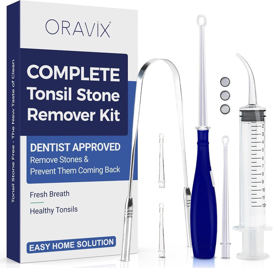 ORAVIX Tonsil Stone Remover - Tonsil Stone Removal Kit - Tonsillolith Remover Tool - Tonsil Cleaner - Fight Bad Breath - Tonsil Stone Removal Tool - Oral Irrigator - Tongue Scraper - 7 Pieces
