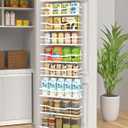 9-Tier Over The Door Pantry Organizer, Metal Pantry Organizers and Storage with Adjustable Basket, Spice Rack Seasoning Shelves, Over the Door Organizer for Pantry Kitchen Laundry, White