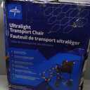 Medline Lightweight Foldable Transport Wheelchair with Handbrakes and 12-Inch Wheels, Blue Frame, Black Upholstery