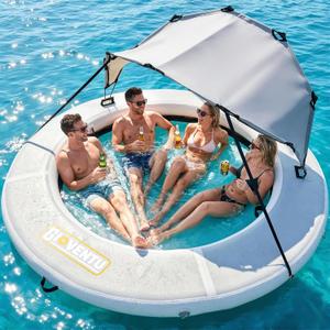 Inflatable Water Hammock, 8FT Lake Float for Adults, 660 LB Capacity, Sun Chill Float Ring with Cooling Mesh Center & Removable Shade Canopy, Drop-Stitch Platform for Pool, Lake & River