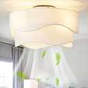 Flush Mount Ceiling Fan with Lights, 20" Low Profile Boho Ceiling Fan with Light Remote Control, Caged with 6 Speeds for Bedroom, Nursery, Living Room (White)