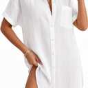 MANGOPOP Swimsuit Coverup for Women Striped Bathing Suit Cover Up Button Down Shirt Beach Cover Ups Dress 2026 Summer Outfits, Small
