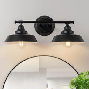 GoYeel Vanity Lights - 2 Light Farmhouse Bathroom Lighting, Matte Black Over Mirror Sconce