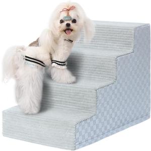 Vfrog Dog Stairs for Small Dogs,17.5" H,4-Step Dog Steps Ramp for Bed and Couch with High Density Foam,Non-Slip Pet Steps for Dogs and Cats,Pet Stairs with a Washable Cover,Grey