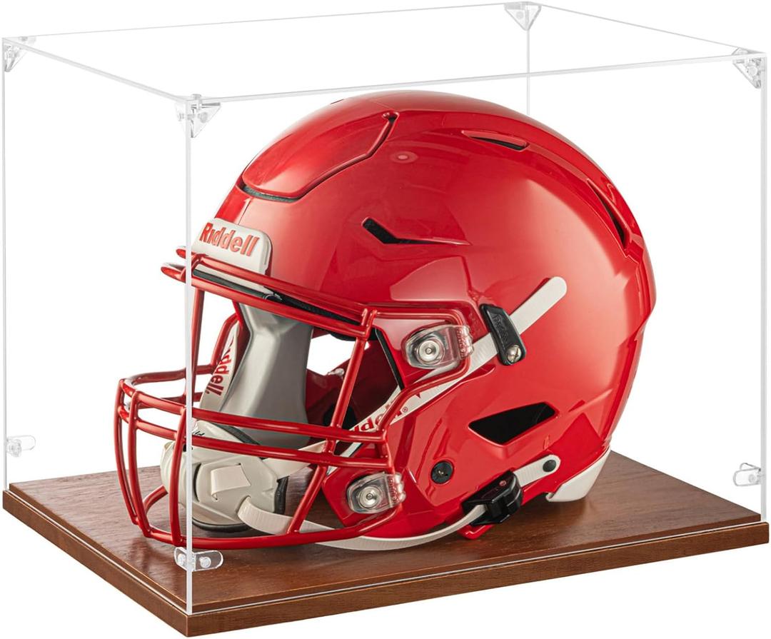Football Helmet Display Case Full Size, Thickened UV Protection Clear Acrylic Lid Helmet Box, Football Helmet Showcase with Solid Wood Base for Sports Memorabilia