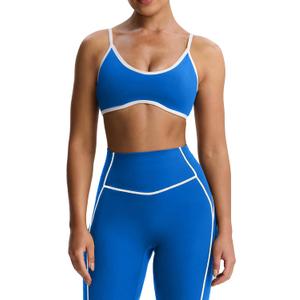Aoxjox Women's Color Block Workout Sports Bras Fitness Lexi Lined Strappy Bra Athletic Yoga Crop Tank (Directoire Blue/ White, Medium)