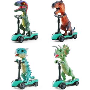 DINOBROS Dinosaur Scooter Toys Pull Back Cars Mini Finger Kick Scooters Boy Toy Age 3 4 5 6, Dino Gift Sets for Kids 4-Pack