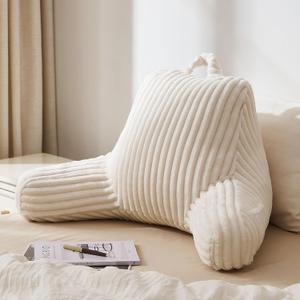 Blissful Diary Reading Pillow for Sitting in Bed, Flannel Back Pillow Bed Sitting Up for Adult & Children, Backrest Cushion for Sit Up in Couch or Floor, Dorm Essentials, Cream White, Standard(18inch)