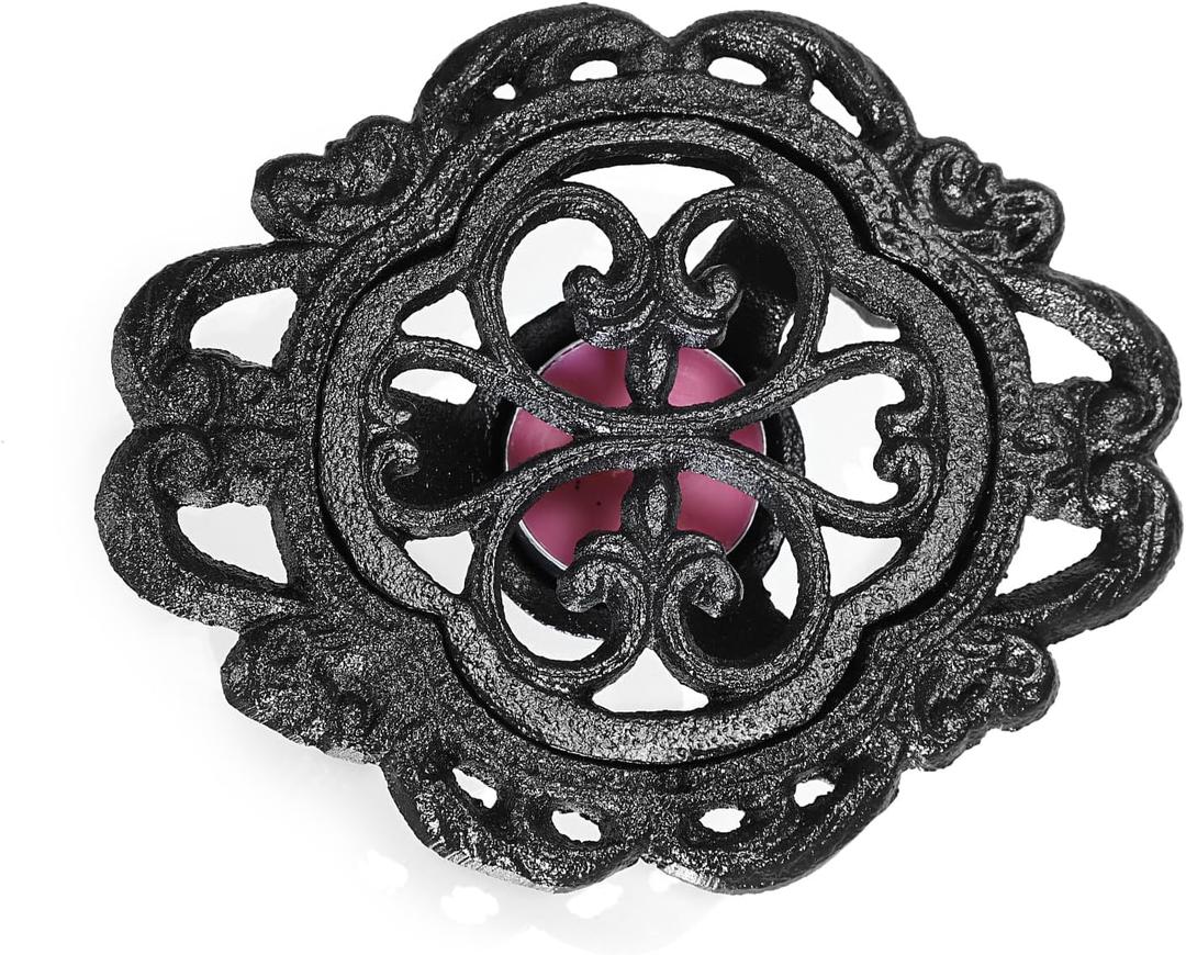 Sumnacon Cast Iron Teapot Warmer Dish Cups Heater Decorative Trivet with Tealight Holder - Rustic and Heavy Duty Tealight Candle Holder Stands - Elegant Food Warmer for Tea, Coffee, Milk