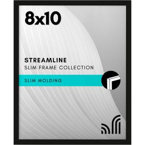Americanflat 8x10 Picture Frame with Shatter-Resistant Glass - Streamline Collection - Thin Border Photo Frame for Tabletop and Wall Display - Hanging Hardware and Easel Stand Included - Black