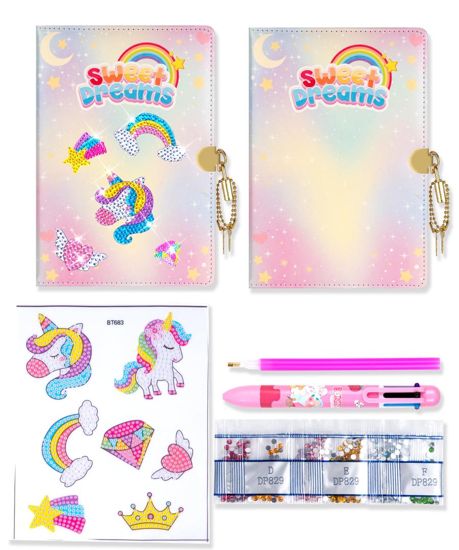 CAGIE Diary with Lock and Key for Girls, Decorate Your Own Diary with Diamonds Kits for Girls Age 6 7 8 9 10, White Journal Arts and Crafts for Kids Ages 6-8, Birthday Christmas Gifts