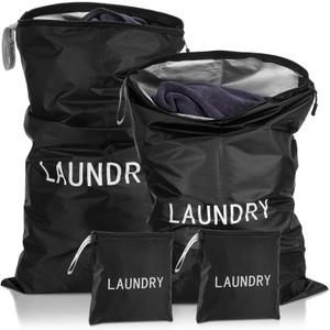 4Pcs Travel Laundry Bags, Dirty Clothes Travel Bag, Waterproof Wet Bags with Zips, Reusable Wet Dry Bag for Swimming Yoga Dance Clothes (Black)