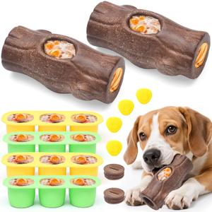 2 Pack Dog Toys for Aggressive Chewers, Interactive Indestructible Dog Toys to Keep Them Busy, Durable Dog Frozen Treat Toy for Large & Medium Dogs, Reduces Anxiety & Extends Playtime, Brown