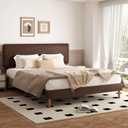 King Size Upholstered Bed Frame with Adjustable Headboard, Faux Leather Platform Bed with Wood Slats, Lychee Grain Leather, No Box Spring Needed, Easy Assembly, Noise Free, Dark Brown