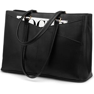 LOVEVOOK Laptop Tote Bag for Women 15.6 Inch Waterproof Leather Computer Bags Business Office Work Briefcase Black