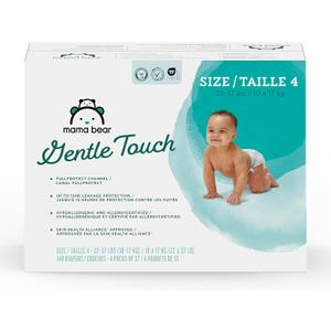 Amazon Brand - Mama Bear Gentle Touch Baby Diapers, Formulated without Fragrance, Size 4, 148 Count (4 packs of 37), with Skin Protection and Leak Protection