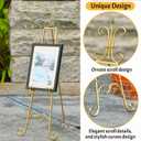 20"L x 26.75"W x 56.5"H Large Easel Stand for Display, Adjustable Heigh Metal Gold Easel Stand with Chain Support, Heavy Duty Easel for Mirror, Sign, Wedding, Picture Frame. (No Installation Required)