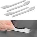 4PCS Door Handle Cover Compatible with Tesla Model 3 (2019-2025) Highland Model Y (2020-2026) Juniper Real Carbon Fiber Sticker Wrap Covers Exterior Trim Door Sill Protector Accessories (Silver)