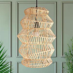 FOREVER BAMBOO Indonesian Hand-Woven Natural Rattan Pendant Light Fixture Circle Shape Woven Wicker Lampshade Chandelier Interior Decor, 15 in H x 15 in W